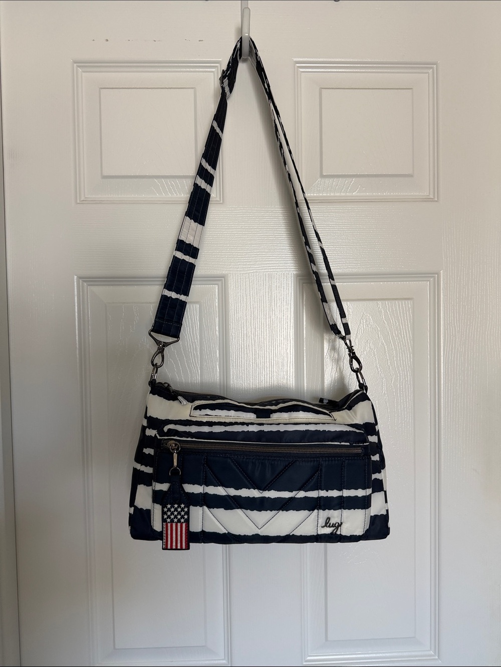 lug Navy and White Striped Crossbody Bag